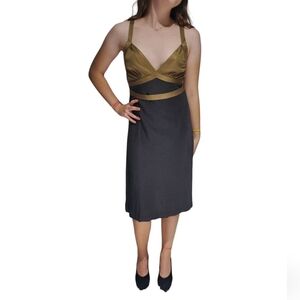 MARIE SAINT PIERRE black & Gold racerback Cockatil dress size Xs DESIGNER